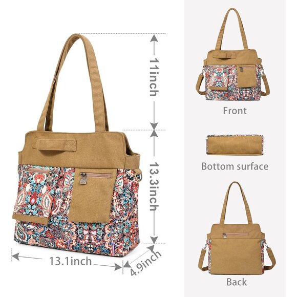 Large Canvas Crossbody Bag Women Tote Boho Style Adjustable Pocket - Picture 3 of 7